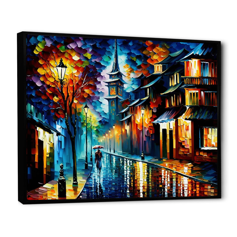 Art coloré sur toile, "Ville colorée au Japon", H 30 po x l 40 po x P 1,5 po, Cadre flottant noir