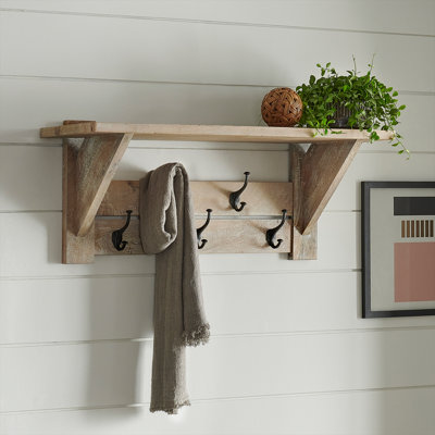 Castleton 40" Wide Industrial Rustic Farmhouse Solid Wood Coat Rack With Shelf