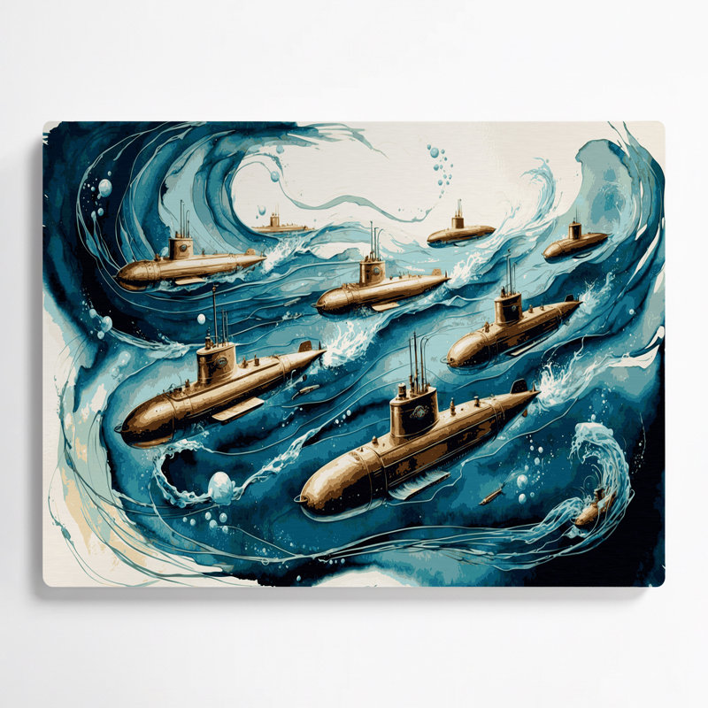 Art mural nautique sous-marin gris, H 12 po x l 18 po