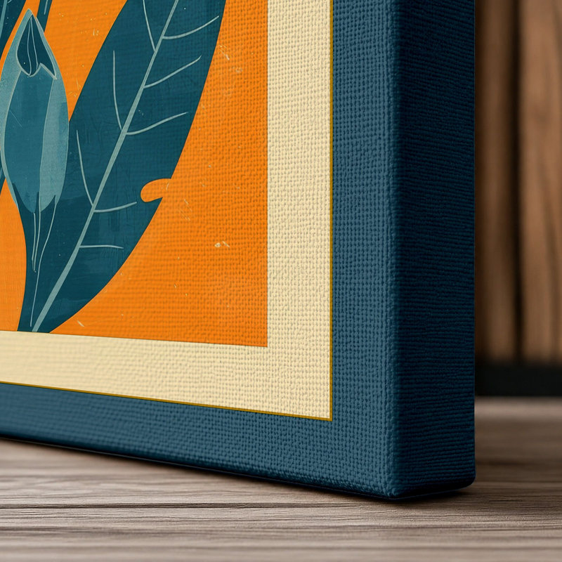 Bloom in Orange Botanical - Wrapped Canvas, 36x24 - 91.4 x 61.0 cm, Teal Border