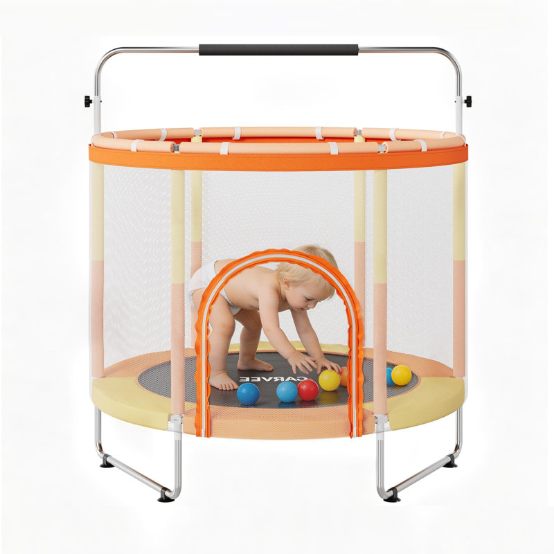 Trampoline pour enfants de 55 po avec filet de sécurité certifié conforme aux normes de test – Barre de gymnastique réglable – Capacité de 440 lb – Mini trampoline intérieur/extérieur – Pieds stables antidérapants