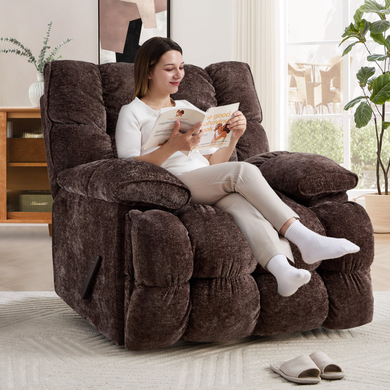 Wide Modern And Overstuffed Soft Oversize Rocker And Swivel Manual Recliner (Set Of 2), Brown