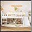 Lit mezzanine simple TG avec tablettes de rangement, lit mezzanine inférieur en bois massif avec lumières DEL et garde-corps pleine longueur, sans sommier tapissier, blanc-1170749663-1170749666