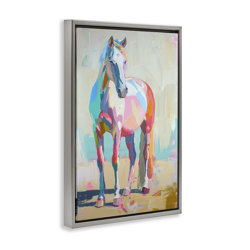 Toile flottante encadrée de cheval aux tons pastel par Petal Prints Design, Cadre flottant gris lustré, H 31 po x l 21 po