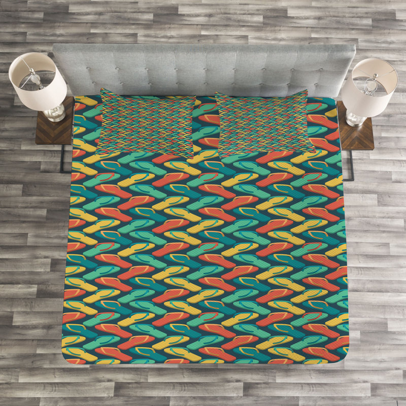 Adarro Green/Yellow/Red Microfibre Bedspread Set, 220 x 264 cm