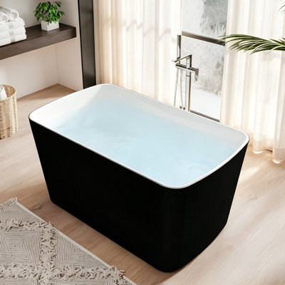 49"Acrylic Freestanding Soaking Bathtub, Deep Ergonomic Design,CUPC Certified Bath Tub, Double-Walled Insulation, Matte Drain & Overflow, Easy Install, Modern Bathroom Tub, Black Outside, White Inside