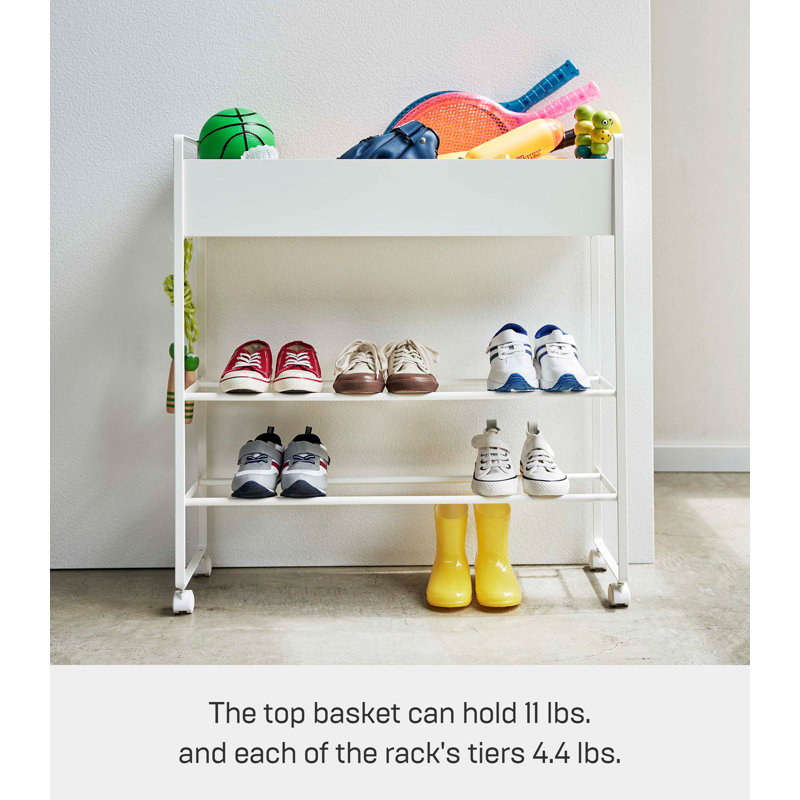 White Rolling Metal Entryway Shoe and Storage Rack