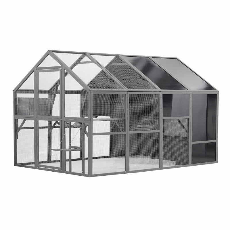 Cage à chat de luxe pour l'extérieur, grande cage en bois pour chat, pour plusieurs animaux de compagnie, chenil avec pont gonflable, plateformes, petites maisons, sièges et panneau de soleil