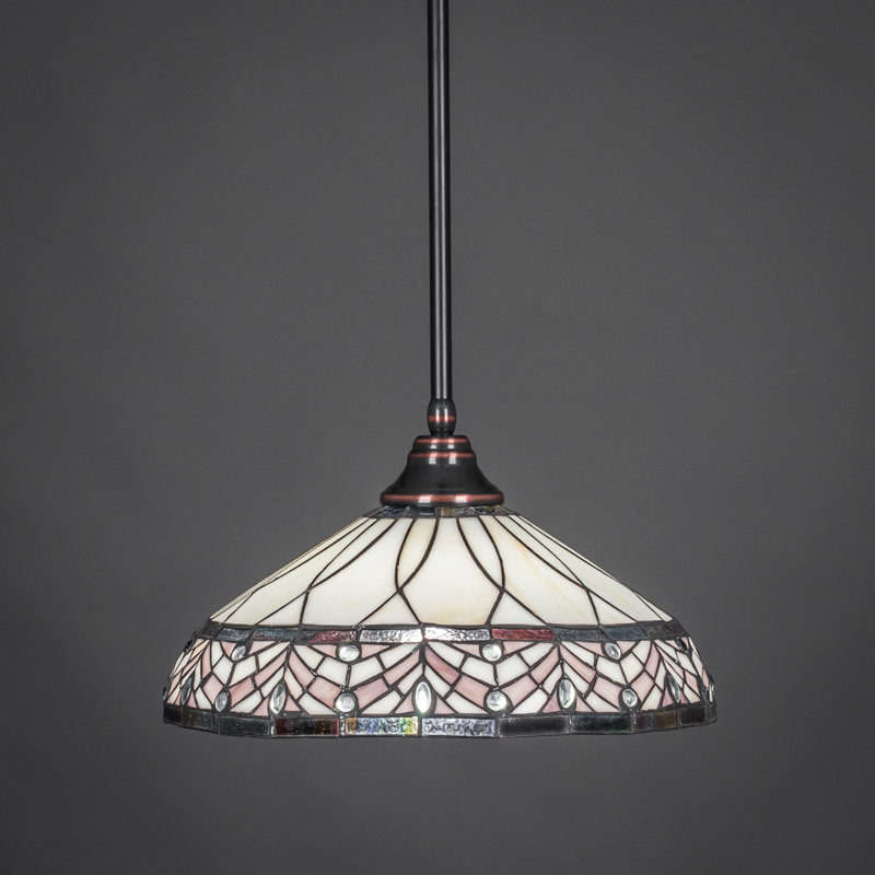 Stem Hung Pendant With Glass, Chrome, 16", Royal Merlot Tiffany Glass