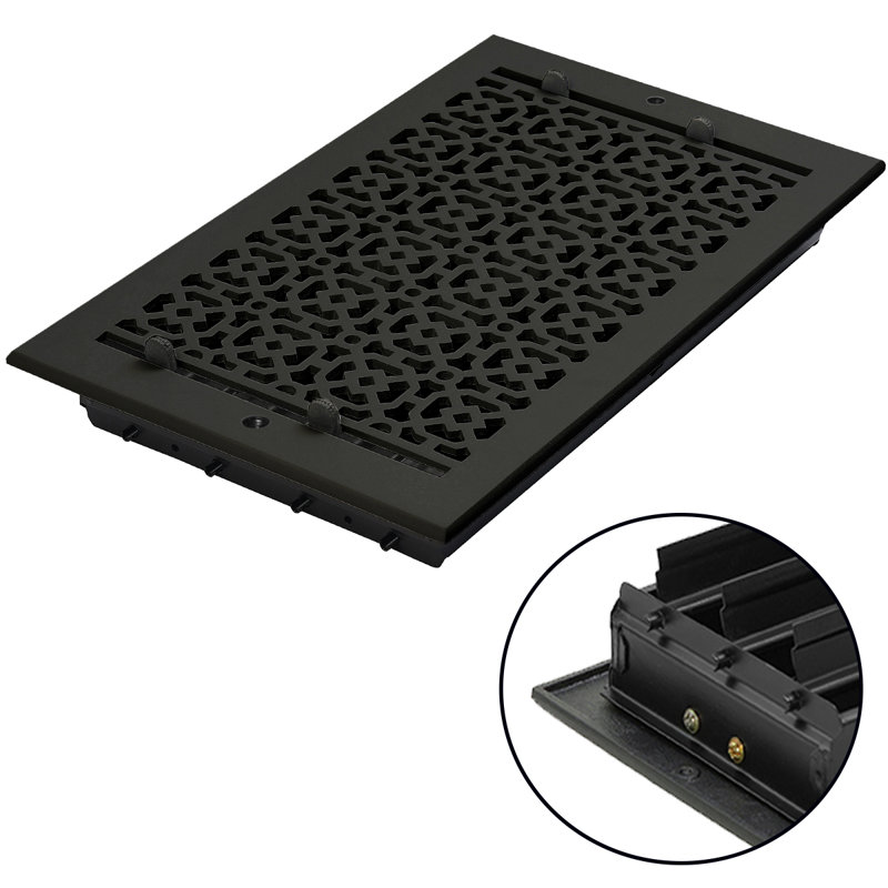 Grille en fonte d'aluminium de 8 po x 14 po Achek, Noir thermolaqué, Mur avec trous de vis