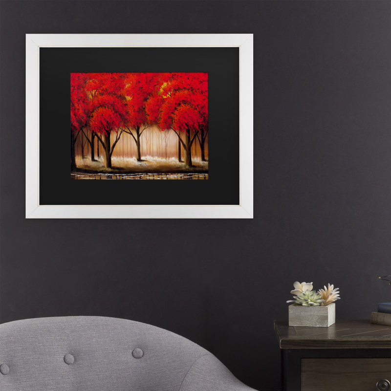 « parade of red treess ii », reproduction de peinture acrylique sur toile encadrée, H 16 po x l 20 po x P 0,5 po, Blanc