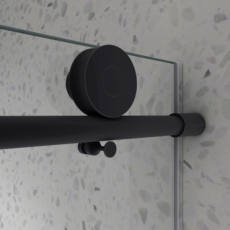 Matte Black Shower Door 6076, 70Mm 304 Stainless Steel Large Pulleys, Adjustable , Nano Clean, Tempered Glass, Bathroom Fascinating Accessory 6076 Door, One Fixed & Movable Panel, Pulley, Feature,