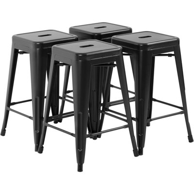 Ensemble de 4 tabourets de bar industriels en métal, chaises sans dossier empilables pour l'intérieur et l'extérieur, noir