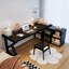 Bureau noir en bois massif en forme de L-1240534241