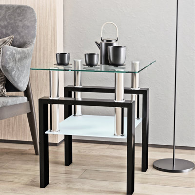 Table de bout moderne en verre trempé 1 pièce, table de bout, table carrée pour le salon