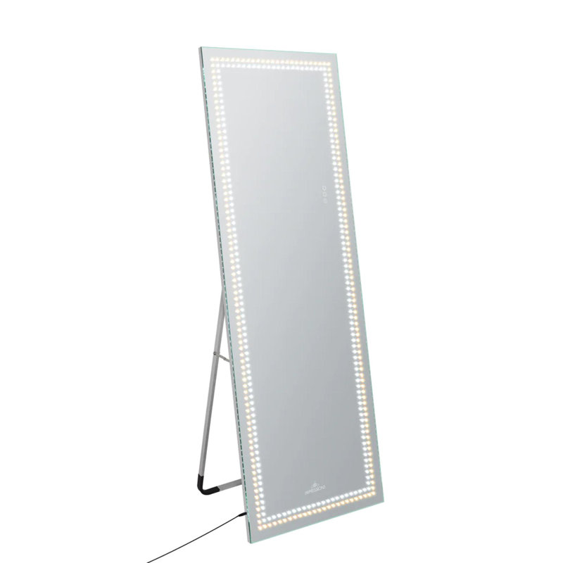 Caelynn Stage Lite Full Length Vanity Makeup Mirror with Sleek and Sturdy Aluminum Frameless Design, Silver