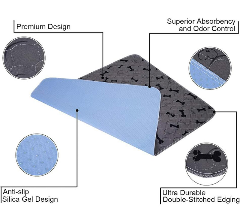 Extra Large Gray Washable Dog Pee Pads with Bone Pattern