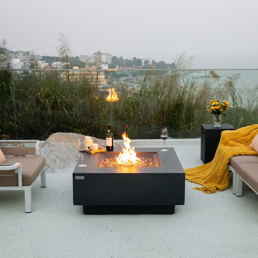 Square Concrete Smokeless Fire Pit Table with Lid Elementi Fuel 