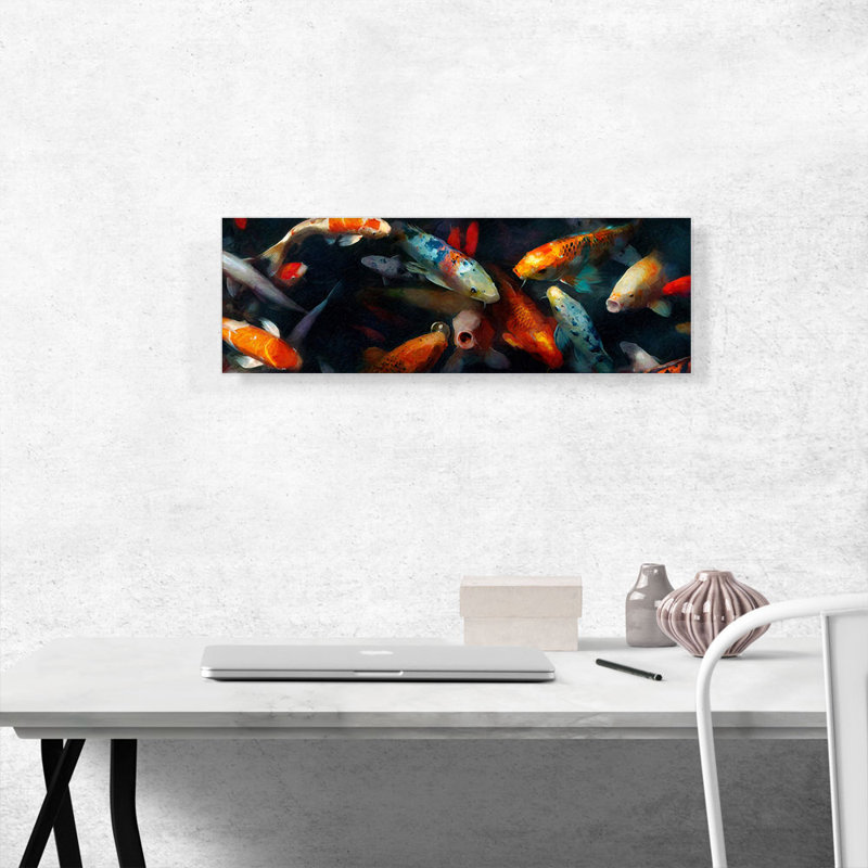 «Koi Carp Fish China Asia Japon Pond», reproduction d'art graphique sur toile tendue, H 12 po x l 36 po x P 0,75 po