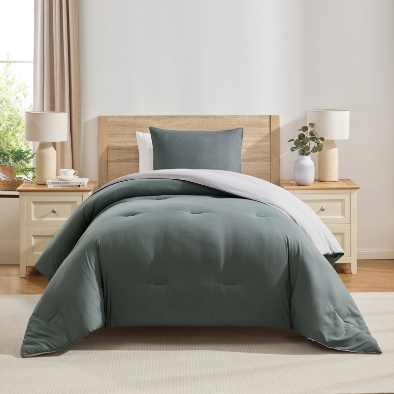 Ensemble d'édredon réversible ultra doux 2 pièces, Pin doux / nuage Nimbus, Édredon pour lit simple + 1 taie décorative stan