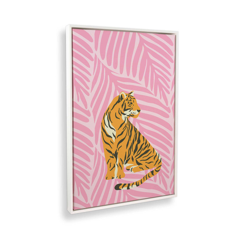 " Tiger In Pink Paradise ", 12.75" H x 8.75" W, Opaque White