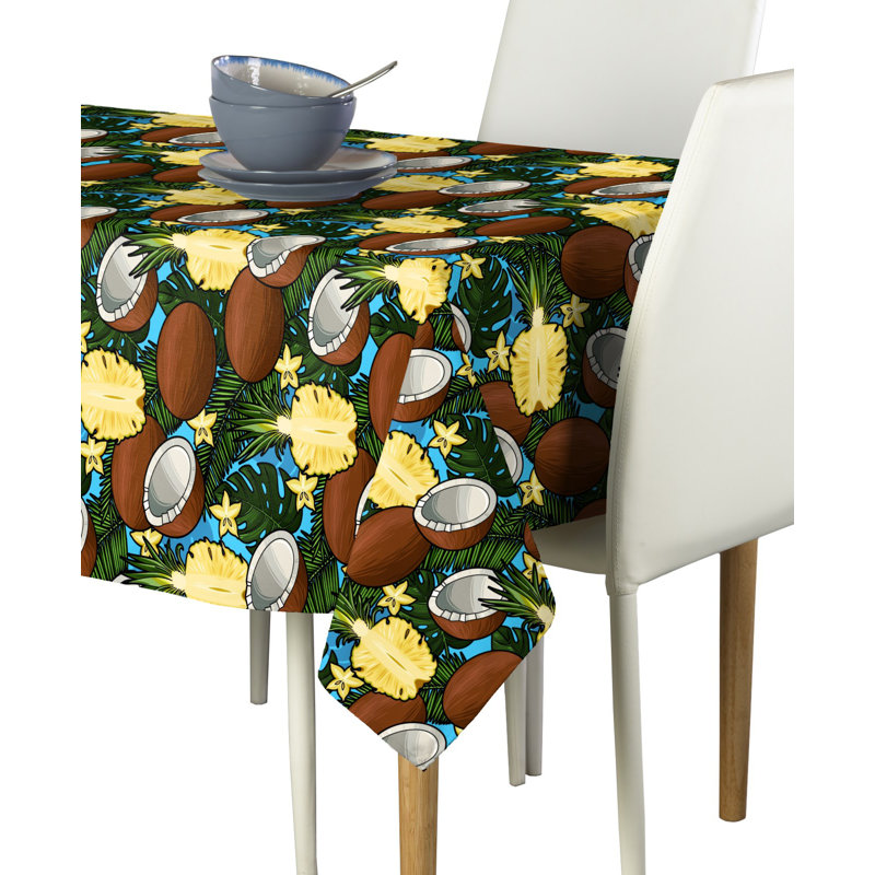 Orele Coconuts Pineapples Tablecloth, 104" x 60"