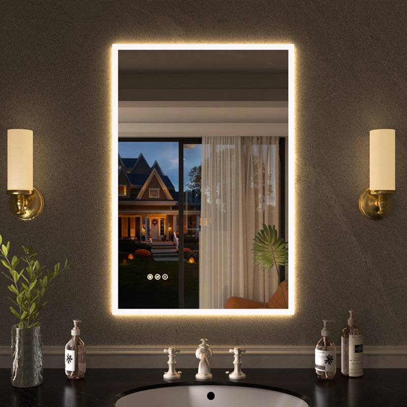 Shimmer 24 in. W x 36 in. H Rectangular Frameless Anti-Fog LED Dimmable Wall Bathroom Vanity Mirror in Polished Crystal