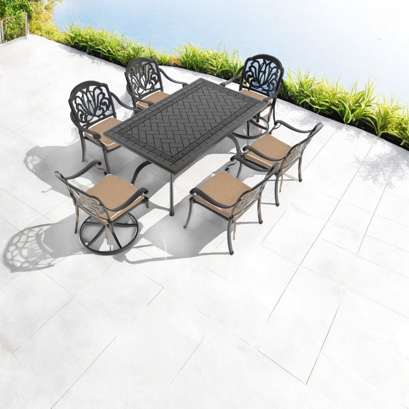 Élégants ensembles de salle à manger de patio 7 pièces au design en aluminium noir, parfaits pour recevoir en plein air