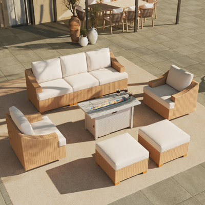 8-Piece Outdoor Patio Conversation Set With Fire Pit Table