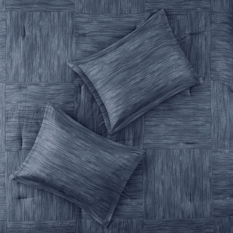 Couette 7 pièces en seersucker bleu marine pour lit queen - Imprimée, facile d'entretien avec taies d'oreiller incluses