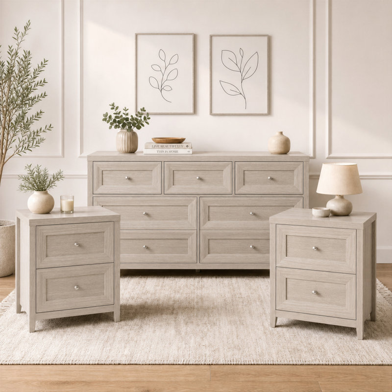 3 Piece Bedroom Set, Ivory White