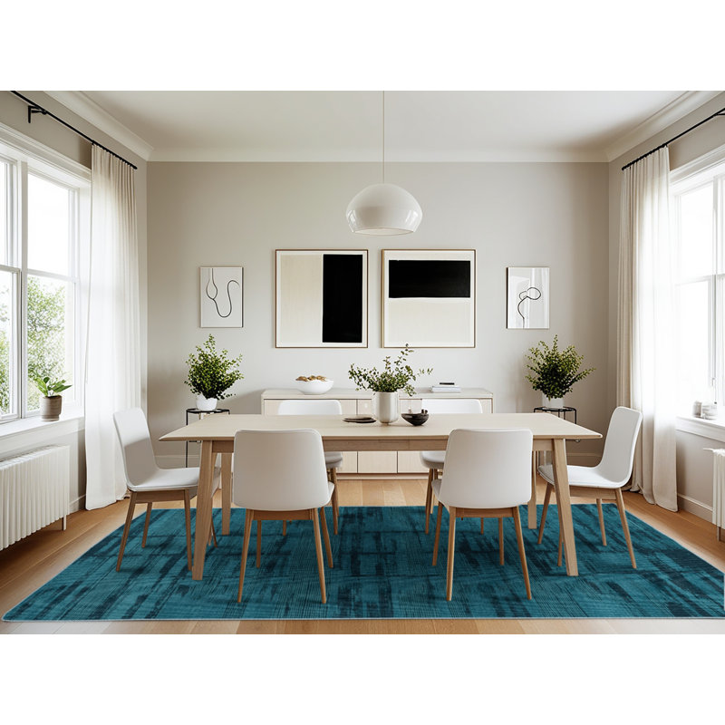 Machine Washable Abstract Blue Area Rug, Rectangle 7' x 10'