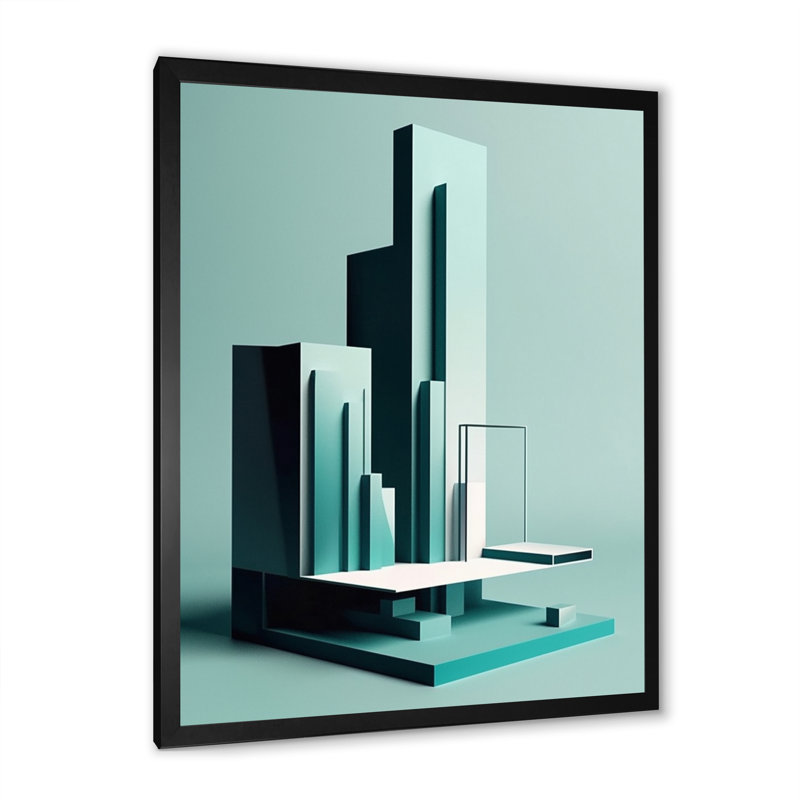 «Abstract Minimal Turquoise Architecture» sur toile, H 40 po x l 30 po x P 1,5 po, Cadre photo noir