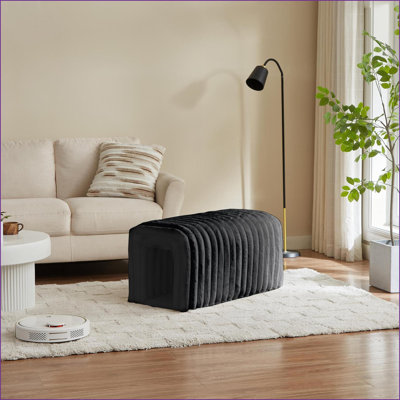 Banc de rangement repose-pieds avec cachette pour chat - salon, entrée, chambre à coucher | Noir | Velours côtelé