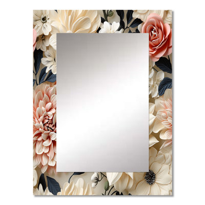 Cineas Cream Delicate Poppies Flowers - Floral Decorative Mirror, Cottage Wall Mirror, Printed Metal Art