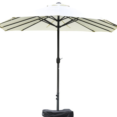 15' Patio Umbrella - Steel Rectangular Double Sided Market Umbrella, Beige Sunshade, Base, Easy Crank For Garden Deck Pool Outdoor Sun Blocking, Rust ,