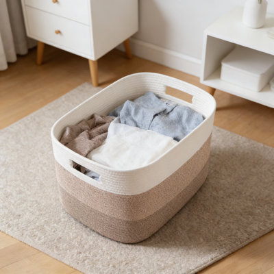 Foldable Storage Baskets 3-Pack With Handles, Fabric Storage Bins For Home Organization, Cotton Blend Bins For Shelves, Closet, Living Room, Bedroom, And Office