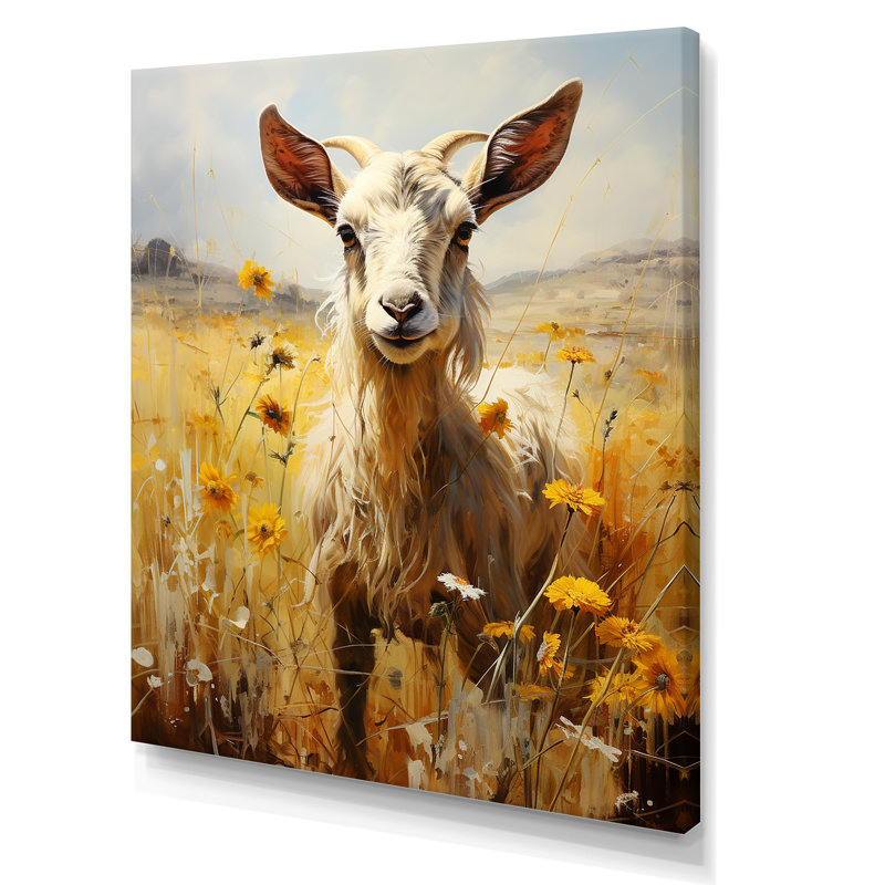 Mignon portrait de chèvre dans un pré III sur toile, H 44 po x l 34 po x P 1,5 po, Toile tendue