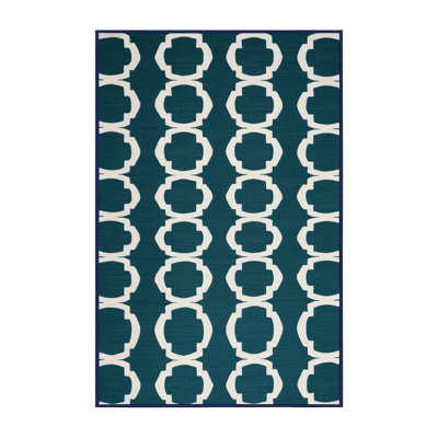 Machine Washable Trellis Blue Area Rug