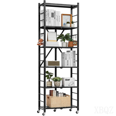 6-Tier Foldable Storage Shelf with Wheels 24 x 12 x 72-inch Metal Shelving