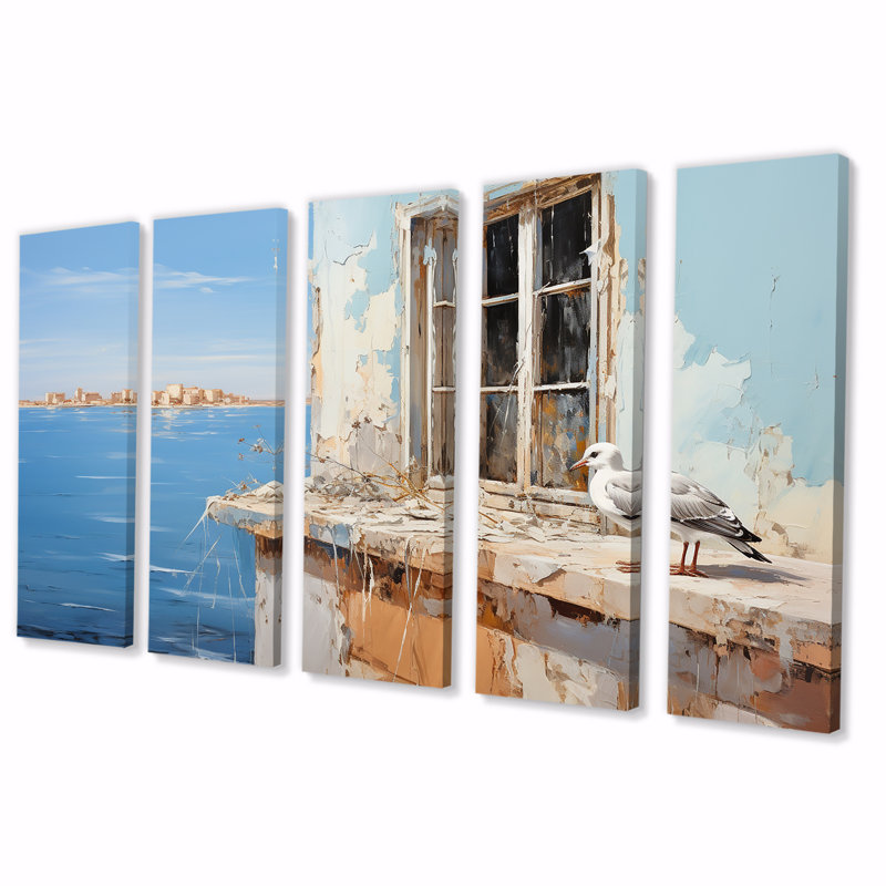 Ensemble de 5 décorations murales Seagulls Perch Horizon II - Fenêtres côtières, H 28 po x l 60 po