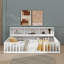 Lit simple simple avec bibliothèque de chevet attachée, tablettes de rangement multiples et garde-corps-114355892