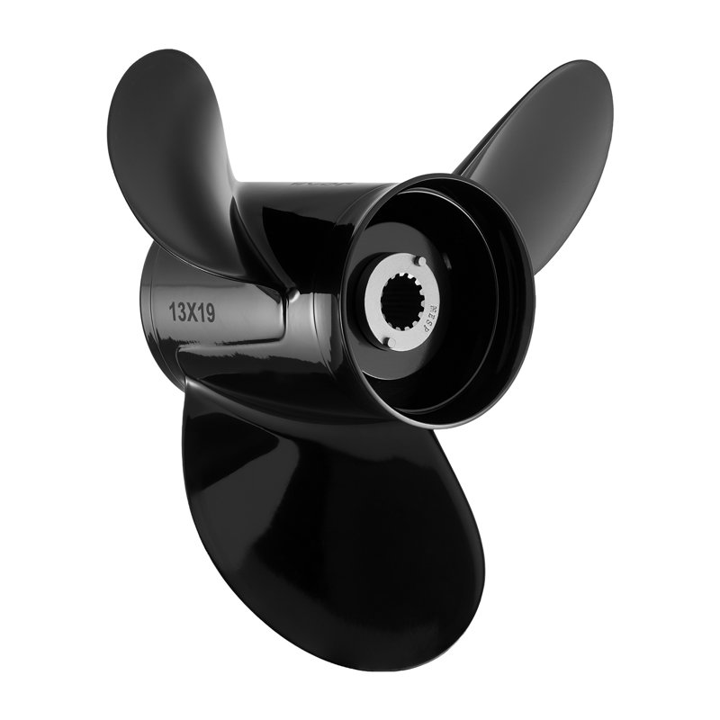 Hélice extérieure en aluminium pour mercure 40-140 HP, 13 po de diamètre x 19 po, 15 cannelures, rotation à droite, noir