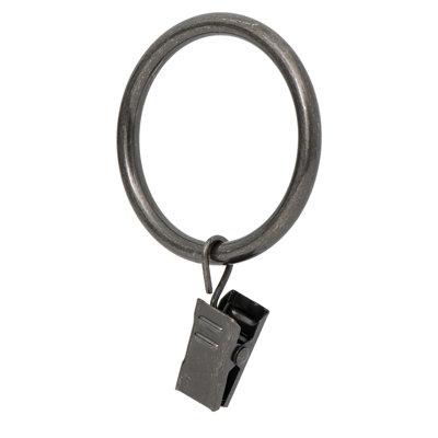 Drapery Curtain Clips With Rings - 1.7" Ring with Clips, Set of 14 - Pewter