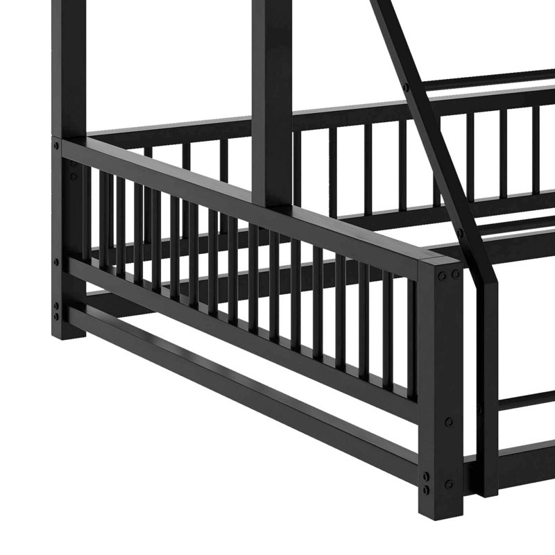 Structure de lit superposé au sol avec échelle et garde-corps de sécurité, Simple TG sur grand, Noir