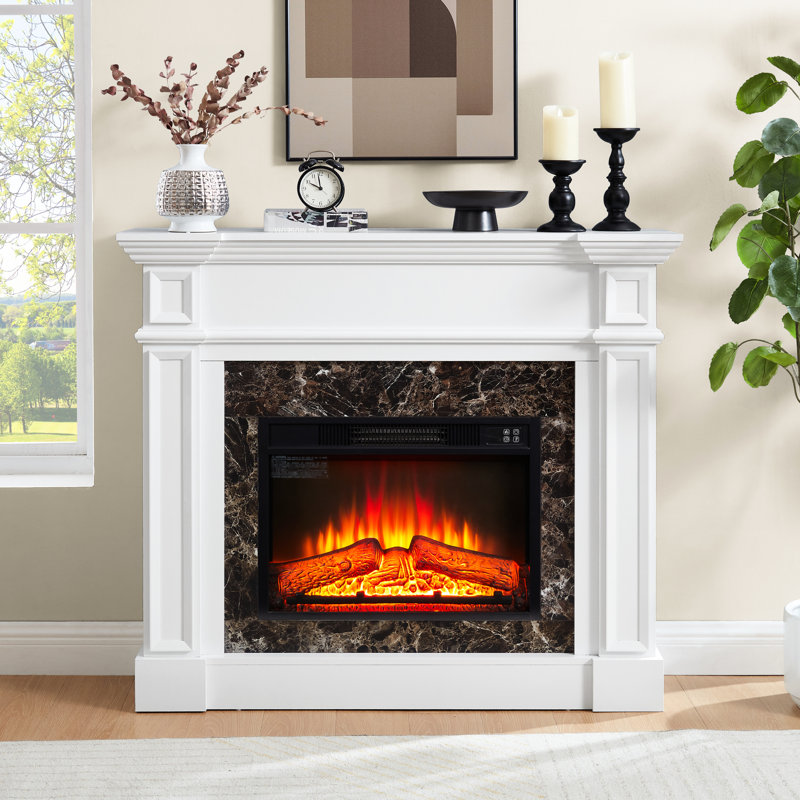 Foyer électrique blanc - l 45,6 po x P 11,8 po x H 40 po. Compact pour les petits espaces, flamme télécommandée, accessoire tendance blanc, peu encombrant, flammes, superbe look