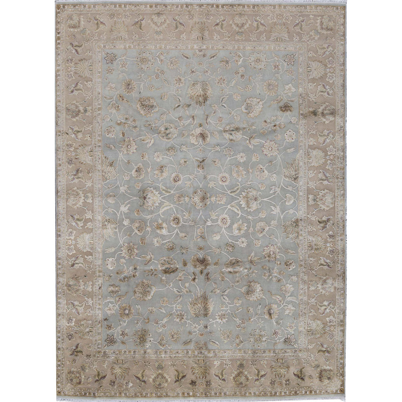 Tapis bleu et ivoire de haute qualité noué à la main