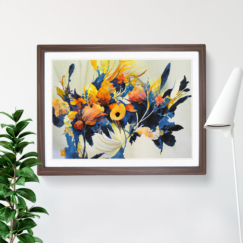 Floral Bouquet Abstract - Single Picture Frame Print, 46cm H x 64cm W x 2cm D, Walnut