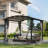 11 Ft. W x 11 Ft. D Outdoor Steel Arched Pergola With Grey Curtain and Canopy-127328337