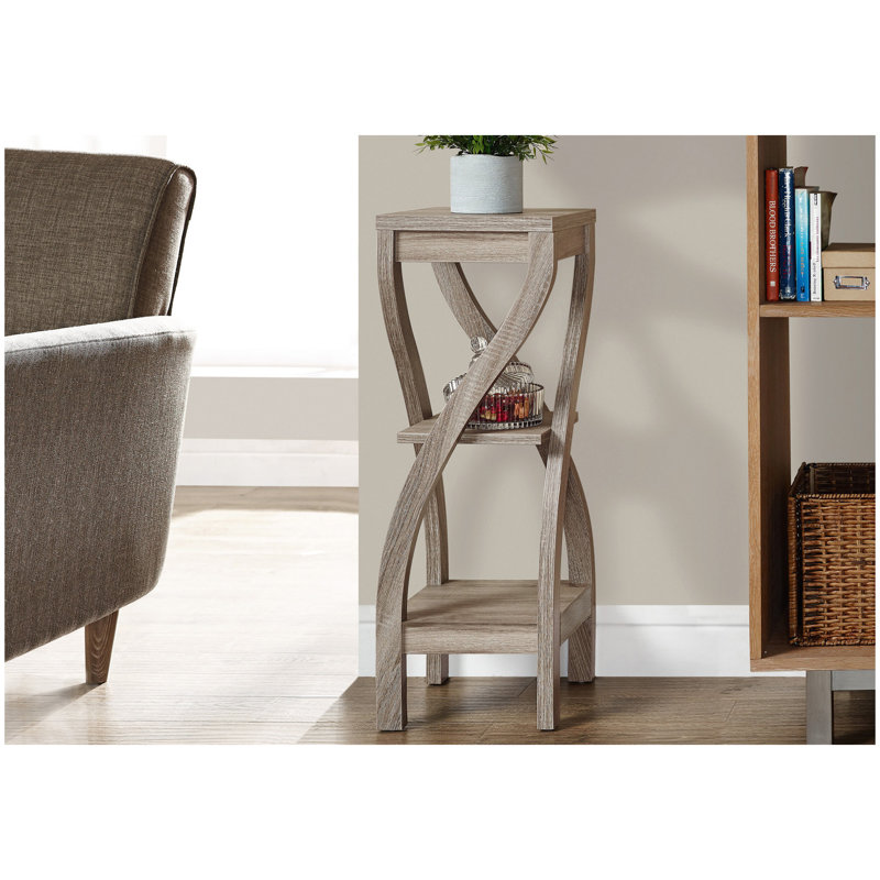 Table d'appoint, côté, bout, support à plante, carré, salon, chambre à coucher, stratifié brun, contemporain, moderne, Taupe